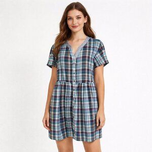 Hyku Women’s Medium Plaid Shirt Dress Cotton Casual Button-Down Summer Dress